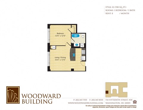 Floor Plan E1 Woodward at The Woodward Building Apartments, Washington, DC, 20005